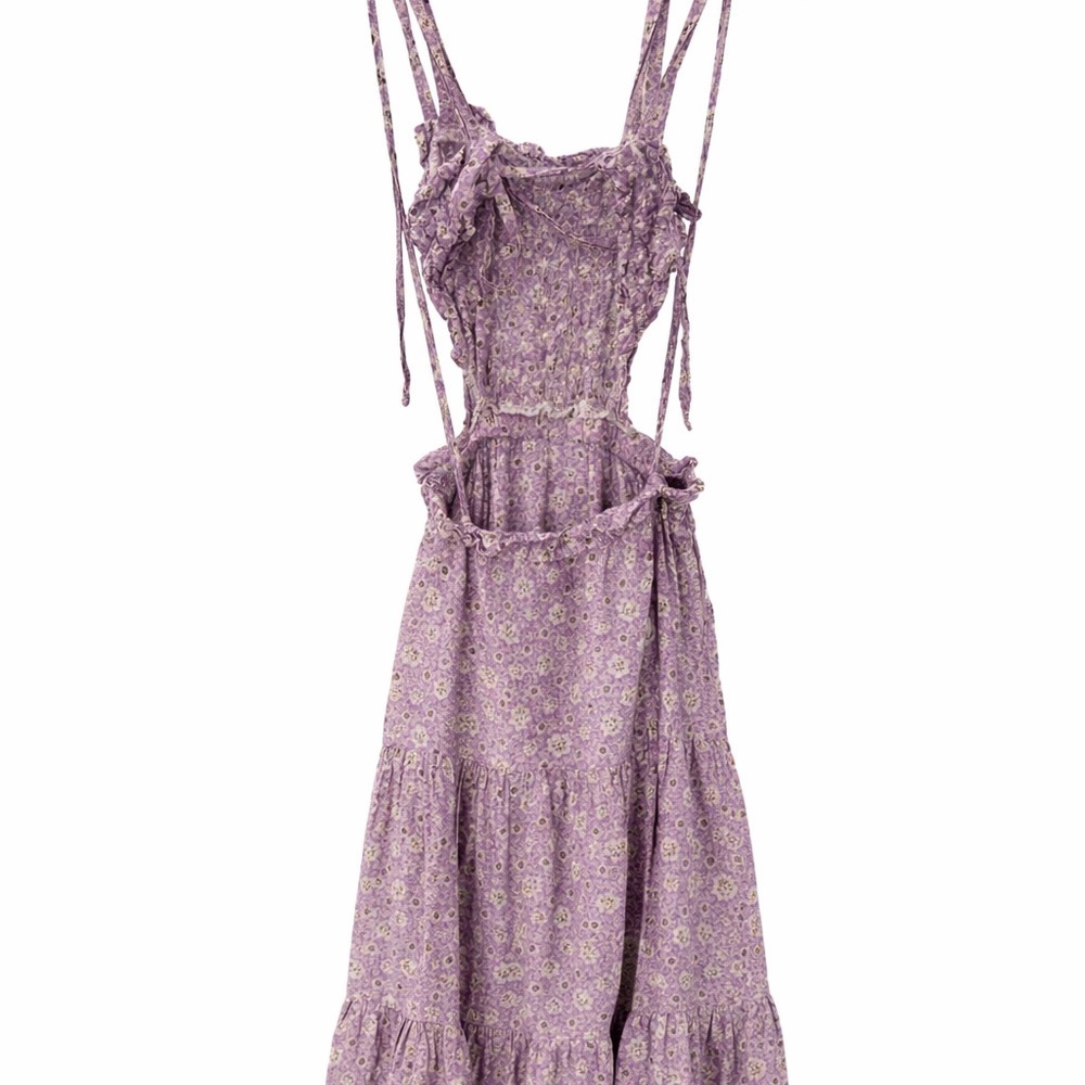 Sea New York Ida Apron Midi Dress Lavender Floral Cutout Size S - Picture 6 of 8